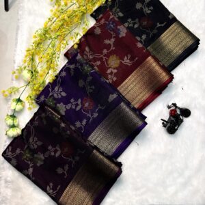 Home soft black dola silk sarees with pen kalamkari design