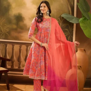 orange pure cotton round neck kurta set for women 82% off